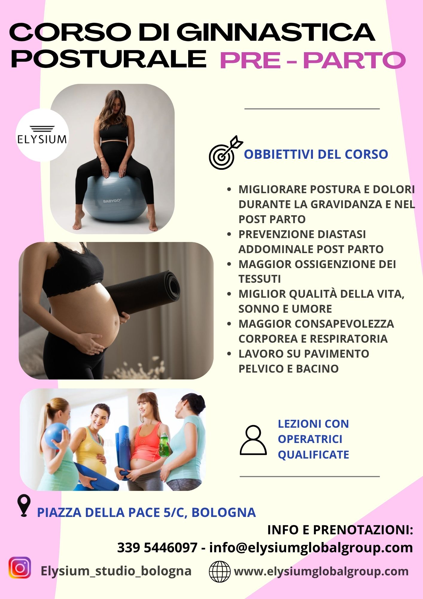 CORSO DI GINNASTICA POSTURALE PRE-PARTO elysium global group bologna, treviso